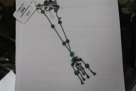 A suite of Chinese silver and enamel jewellery, comprising a necklace and matching earrings, early 20th century